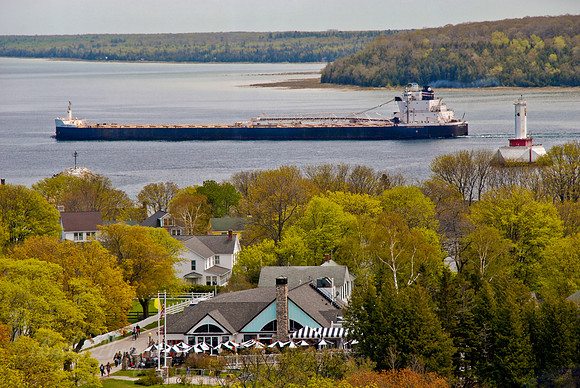 Great Lakes Freighter & Round Island Passage Light